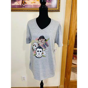 Gildan NWT Heather Grey Horror Character Floral Custom Graphic  Size L